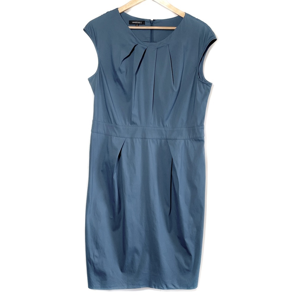 Lafayette 148 sleeveless sheath dress with pleats gray blue cotton size 12